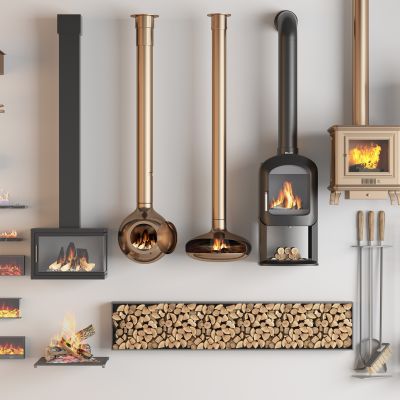 现代壁炉 电子壁炉 火炉 木材 雾化壁炉 嵌入式壁炉3D模型