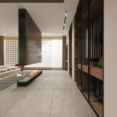 现代卧室，衣帽间，衣柜