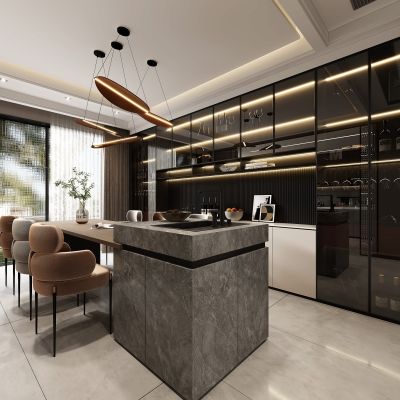 现代餐厅，餐厅，酒柜