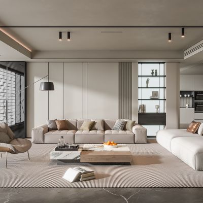 现代客厅 无主灯客厅 沙发组合 茶几组合 饰品摆件