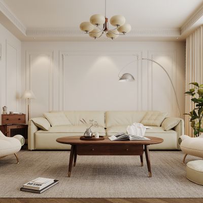 奶油风客厅 沙发茶几组合
