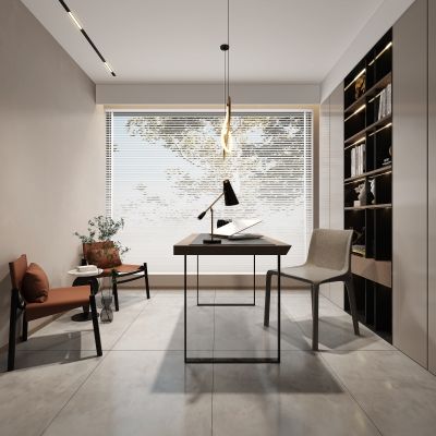 现代书房，书房，书柜