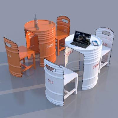 工业风创意油桶休闲桌椅组合3D模型
