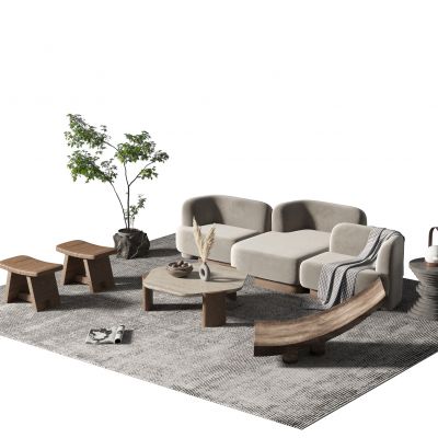 侘寂风沙发茶几组合3D模型