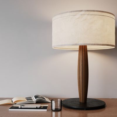 侘寂，中古，木作，台灯，帆布灯罩