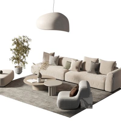 侘寂风沙发茶几组合3D模型