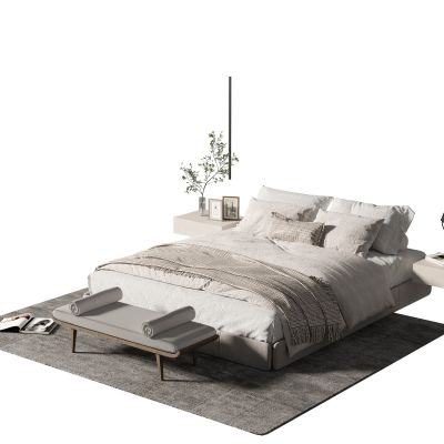 侘寂风双人床组合3D模型