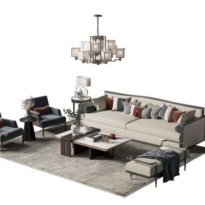 新中式沙发茶几组合3D模型