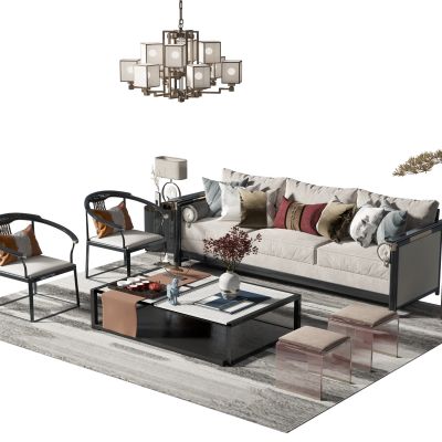 新中式沙发茶几组合3D模型