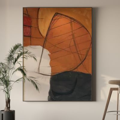 现代装饰画 绿植 椅凳