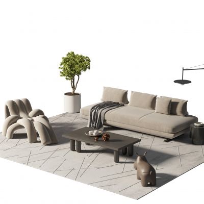 侘寂风沙发茶几组合3D模型