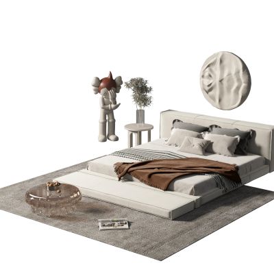 侘寂风双人床组合3D模型