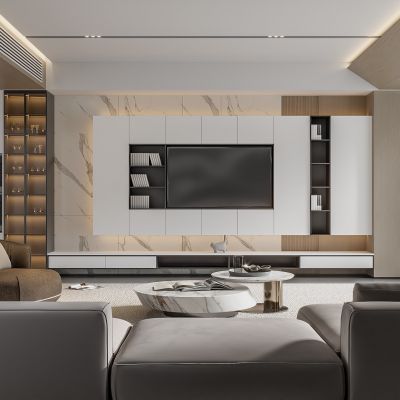 现代客厅 无主灯客厅 沙发组合 茶几组合 饰品摆件