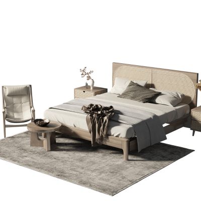 侘寂风双人床组合3D模型