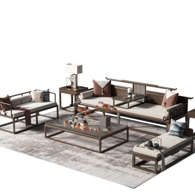 新中式沙发茶几组合3D模型