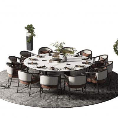 新中式餐桌椅组合3D模型