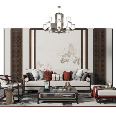 新中式沙发茶几组合3D模型