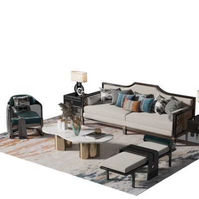新中式沙发茶几组合3D模型
