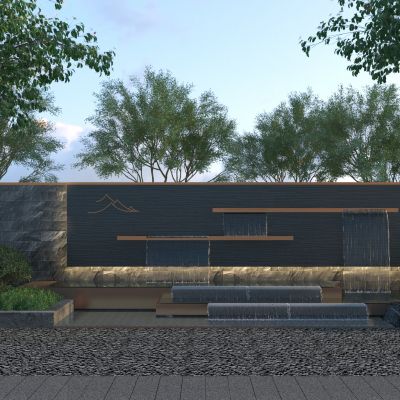 现代跌水景墙3D模型