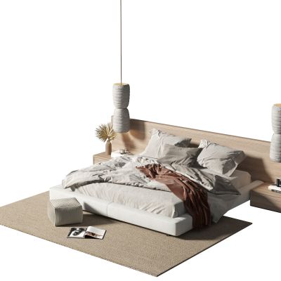 侘寂风双人床组合3D模型