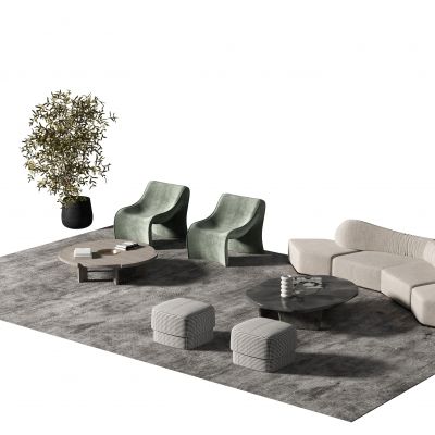 侘寂风沙发茶几组合3D模型