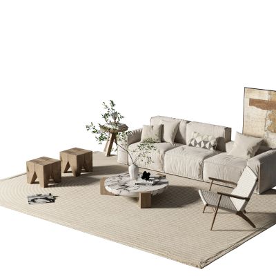 侘寂风沙发茶几组合3D模型