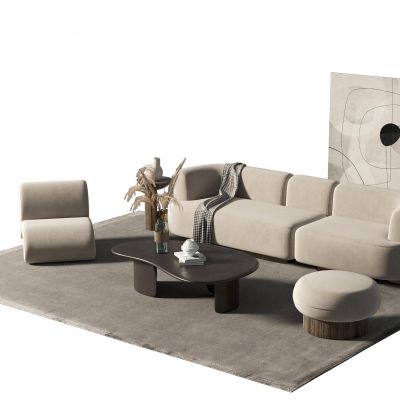 侘寂风沙发茶几组合3D模型