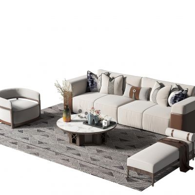 新中式沙发茶几组合3D模型