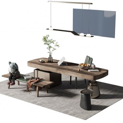 侘寂风书桌椅组合3D模型