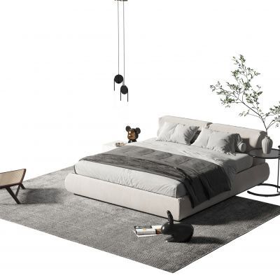 侘寂风双人床组合3D模型