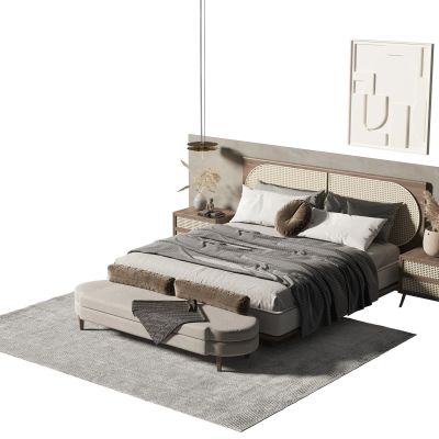 侘寂风双人床组合3D模型