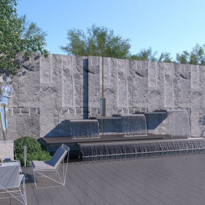现代跌水景墙小品3D模型