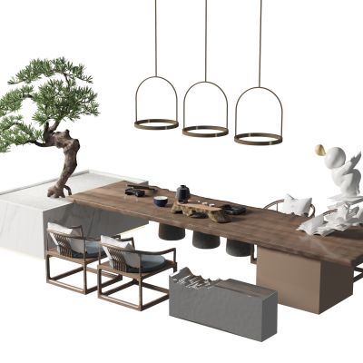 新中式茶桌椅组合3D模型