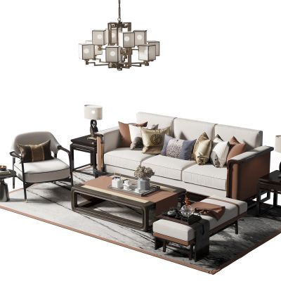 新中式沙发茶几组合3D模型