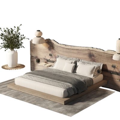 侘寂风双人床组合3D模型