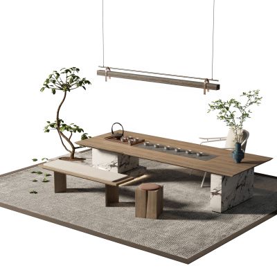 侘寂风书桌椅组合3D模型