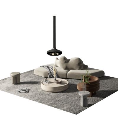 侘寂风沙发茶几组合3D模型