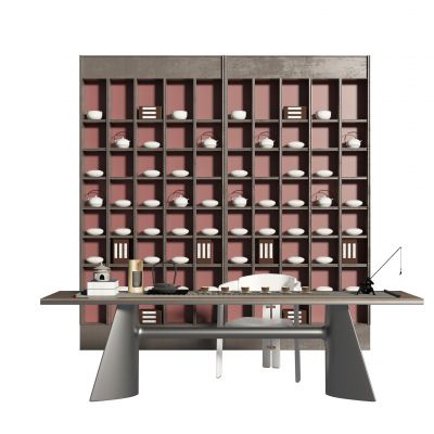 新中式茶桌椅组合3D模型