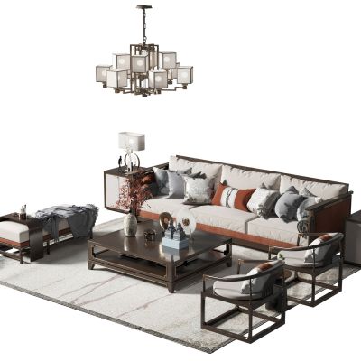 新中式沙发茶几组合3D模型