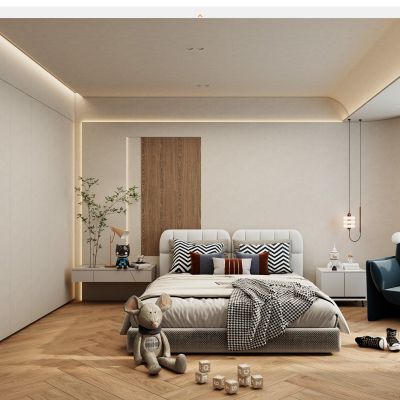 北欧奶油风圆弧卧室