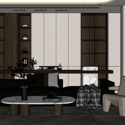 奶油原木风圆弧顶会客厅