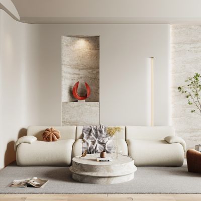 侘寂客厅 布艺沙发 组合茶几 休闲椅 花瓶