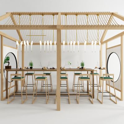 中式木结构 吧台桌椅