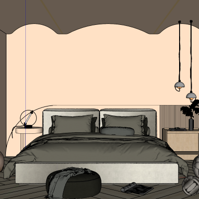 奶油简约风波浪顶卧室