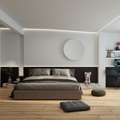 意式奶油风斜顶卧室