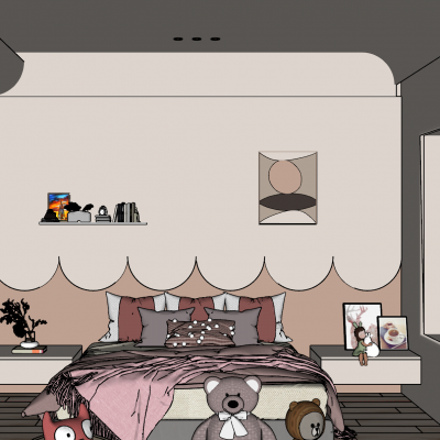 北欧奶油风波浪造型女孩卧室