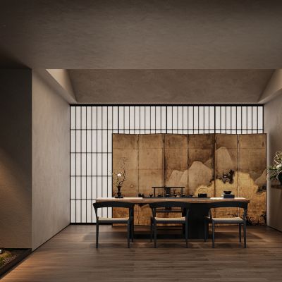 侘寂茶室_花艺_屏风