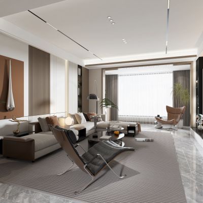 现代客餐厅 现代轻奢客餐厅 沙发茶几组合 厨房