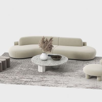 现代奶油风沙发茶几组合