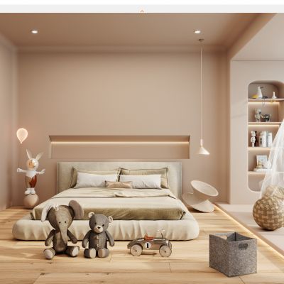 奶油原木风无主灯卧室